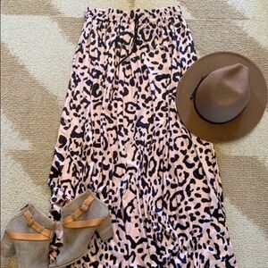 Silky Leopard Long Drawstring Maxi Skirt